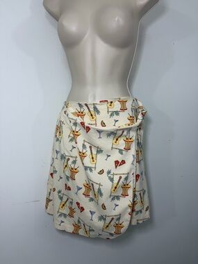 Tori Richard Cream Tropical Print Mini Wrap Skirt with Yellow & Red Accents